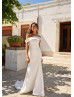 Off Shoulder Minimalist White Satin Wedding Dress